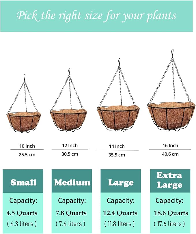MTB Supply 2 Pack 14 Inch Garden Hanging Baskets Traditional Style with Coco-Liner for Home Balcony Patio Decoration Outdoor Planter