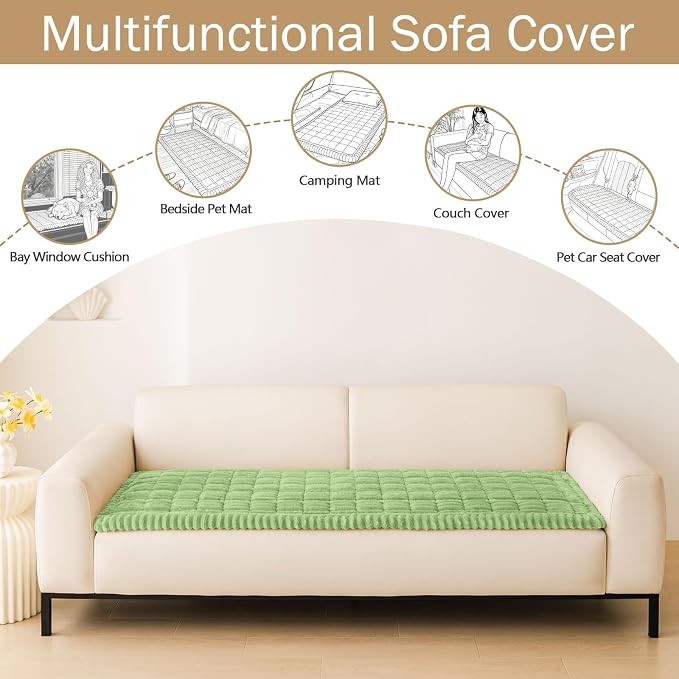 hyha Couch Cover for Dogs Washable, Non Slip Thick Flannel Sofa Protector, Pet Friendly Plush Furniture Cover for Sectional Sofa & Loveseat (Grass Green, 43" x 82.7")