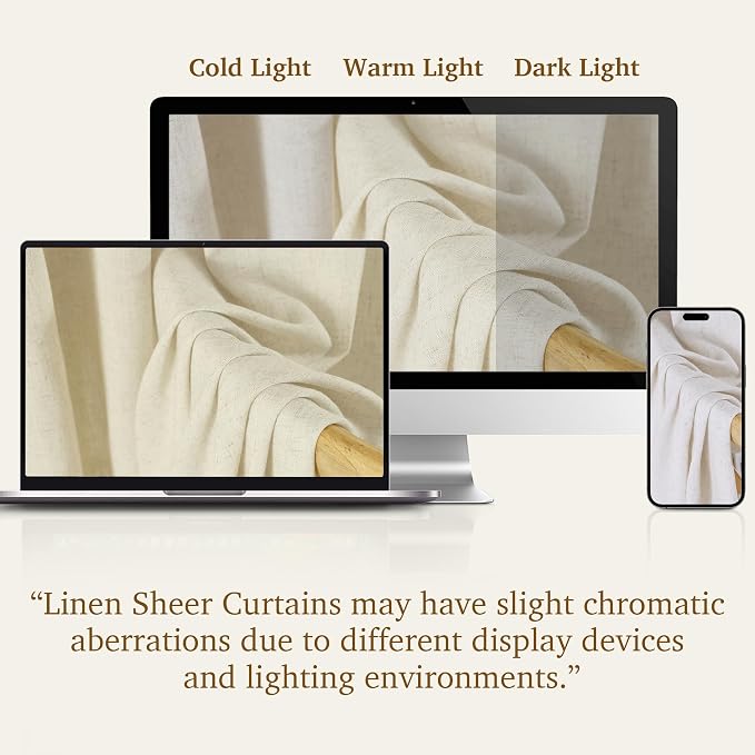 StangH Sheer Linen Curtains 84 inch Length 2 Panels Set, Natural Flax Linen Semi Sheer Curtains Soft Breathable Light Filtering Farmhouse Drapes for Living Room Sliding Door, W55 x L84
