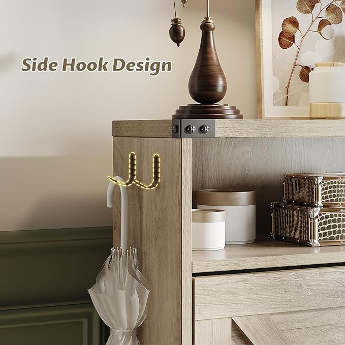Halitaa Shoe Cabinet with 2 Flip Drawers & Open Storage,Farmhouse Shoe Storage Cabinet for Entryway,Freestanding Narrow Organizer Rack with Legs,Foyer,Hallway,Grey