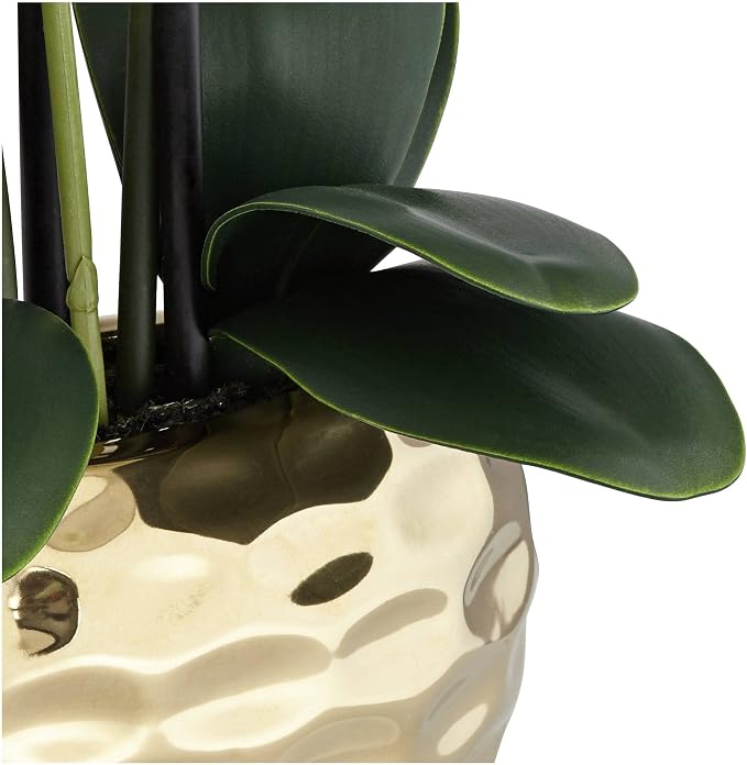 Dahlia Studios Potted Faux Artificial Flowers Realistic White Phalaenopsis Orchid in Silver Gold Ceramic Pot Home Decoration Living Room Office Bedroom Bathroom Kitchen Dining Room 23" High