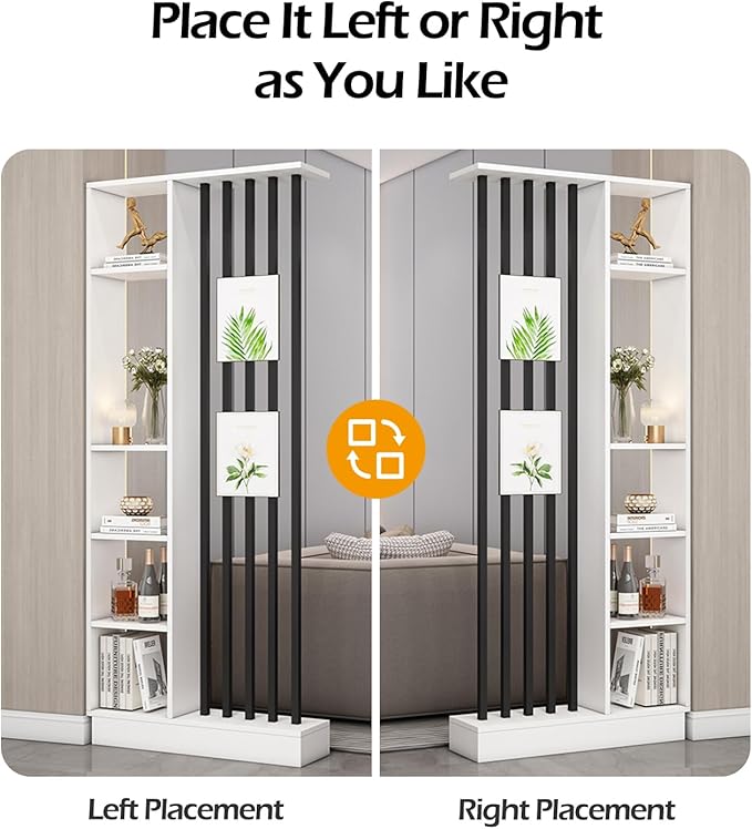Wall Room Divider, Storage Cabinet Storage Display with Shelves, Modern Freestanding Wood Room Divider Screen, Wall Privacy Screens for Home Decorative (White+Black,55" L x 9.5" W x 79.5" H)