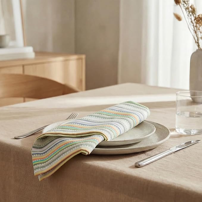 Urban Villa Cloth Napkins 100% Cotton Highly Absorbent Washable Durable Reusable Premium Dinner Napkins Ideal for Gifts for Mothers Day Hotel Farmhouse Parties - Beige Multi (20" x 20", Set of 12)