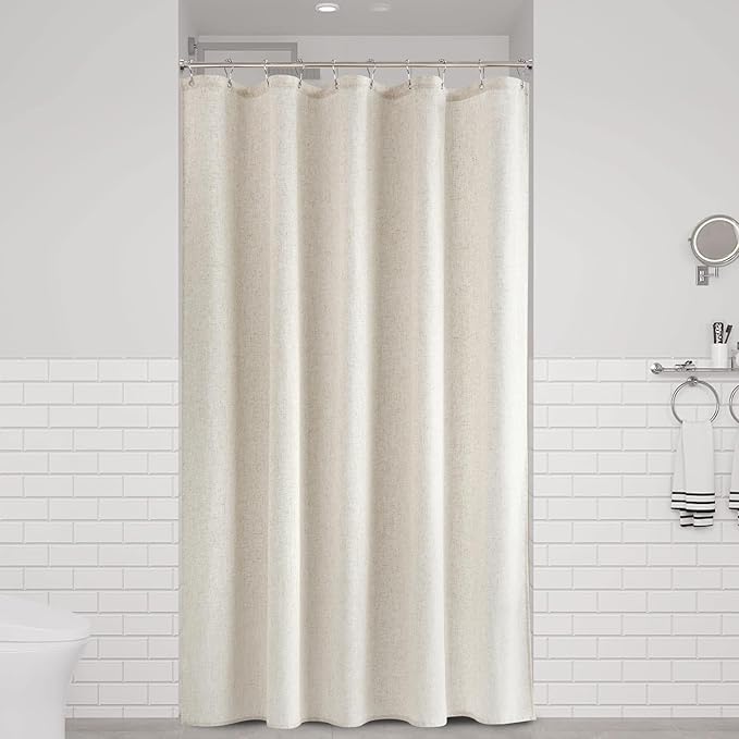 Naturoom 54 Inch Shower Curtain - Narrow Half Small Beige Linen Ultra Thick Fabric Shower Curtain Set with 10 Hooks, Natural Boho Farmhouse Rustic RV Camper Bath Curtains for Bathroom, Cream