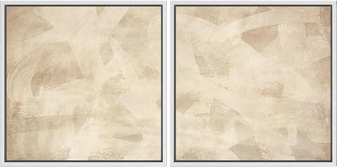 SIGNFORD Framed Canvas Print Wall Art Set Vintage Neutral Abstract Brushstroke Beige & Off-White Illustrations Modern Art Minimal Relax/Calm for Living Room, Bedroom, Office - 24"x24"x2 WHITE