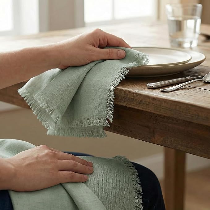 ACCENTHOME Teal Cotton Linen Napkin Set of 12 18x18 inch Dinner Napkins - Washable Soft Premium Hotel Quality Reusable Hemmed Edges Napkins Perfect Table Linens for Family Dinners, Weddings