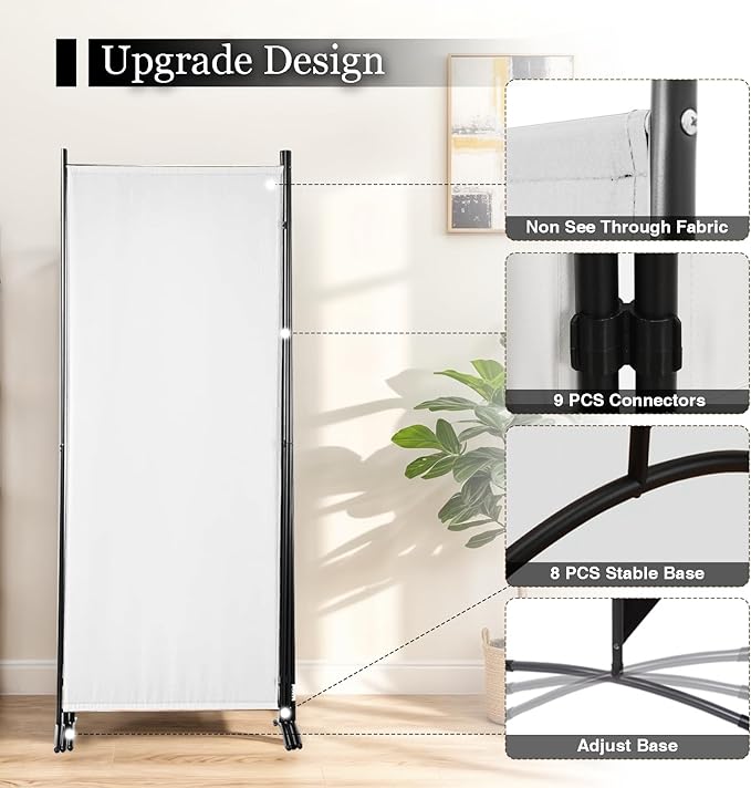 Room Divider, 6FT Tall Folding Partition Room Dividers 4 Panel, Portable and Freestanding Room Divider Screen Wall Divider for Home and Office, White