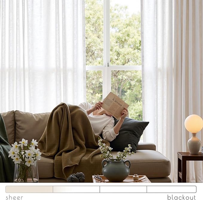 jinchan White Linen Blend Curtains for Living Room 84 Inch Length 2 Panels Set Semi Sheer Light Filtering Grommet Curtains for Bedroom Light Weight Soft Window Grommet Drapes Cream 50W x 84L Inch