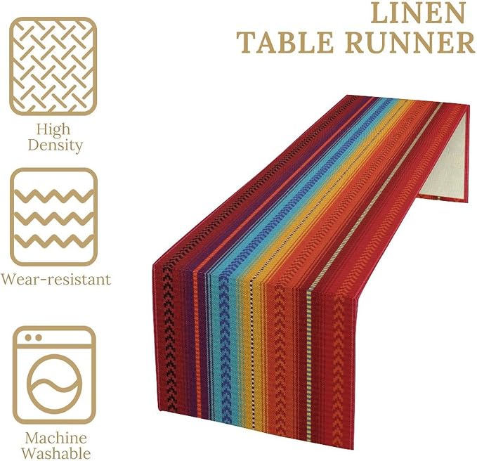 YCness Mexican Table Runner Striped Mexican Poncho Pattern Traditional National Ornament Table Runner for Party Living Room Home Bedroom Kitchen, 13x60 Inch