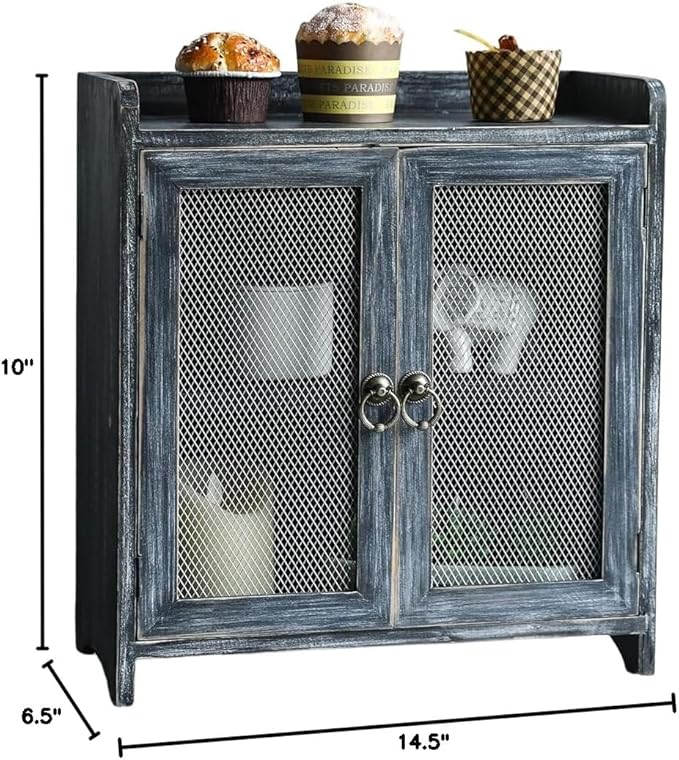 COLLECTIVE HOME - Storage Cabinet, Mini Countertop Cabinet, Wood Organizer for Bedroom Kitchen with Magnetic Door, Storage for Spice Jars, 14.5 x 6.5 x 10 (Grey) (15.75")