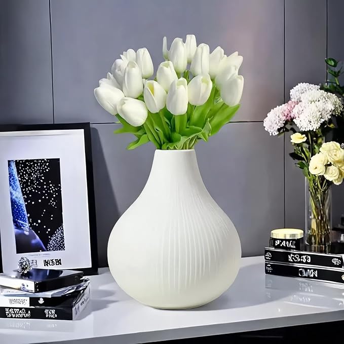 Large Ceramic Vase Modern Vase White Vase for Room，Big Belly Vases Minimalism Style for Home Decor，Flower Vases Decorative Vase for Shelf Decor/Table/Living Room/Kitchen/Office (White, 9.6Inches)