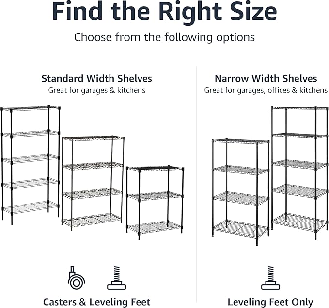 Amazon Basics 4-Shelf Adjustable Heavy Duty Steel Wire Rack Storage Shelving, Sturdy Garage Shelving, 350 lbs Capacity Per Shelf, Easy No-Tool Assembly, 36" x 14" x 54", Black | Heavy Duty, Adjustable, for Kitchen, Garage, Storage, Shelving Organizer