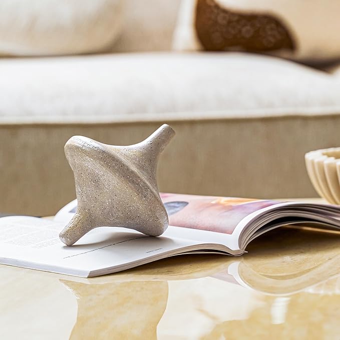 Spinning Top Statue, Coffee Table Sculpture for Modern Home & Office Desk Decor, Beige Shelf Decor for Boho Living Room, Bookshelf, Table Top, Aesthetic Room Decor, Unique Gift for Men (Resin)