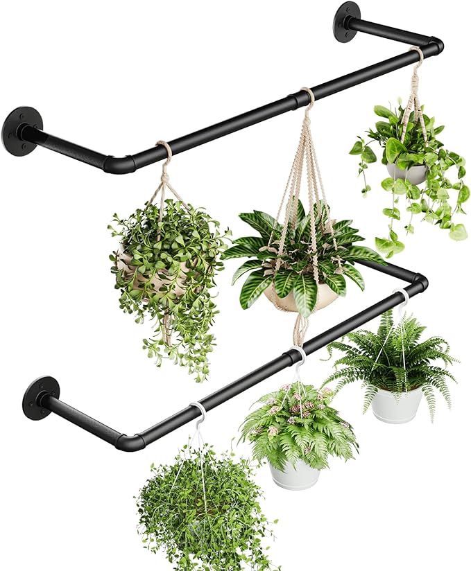 Galood 2Pc Hanging Planters for Indoor Plants Plant Hanger Indoor Hanging Plant Holder Black Metal Rod(Pot/Chain/Plant not Included