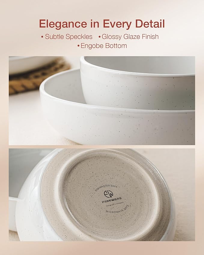 Famiware Milkyway Plates and Bowls Set, 18 Pieces Dinnerware Sets, Dishes Set for 6, White