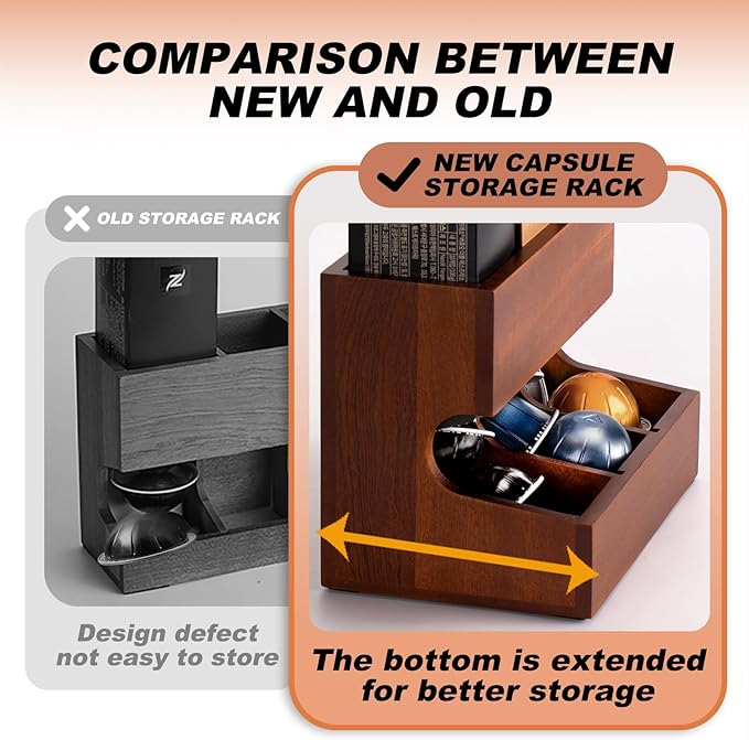 Wood Pod Dispenser Designed for Nespresso Vertuo Capsules, Freestanding Countertop Pods Rack, Coffee Pods Holder for Home or Office Kitchen Counter, Dispenses 3 Coffee Flavors (Brown)