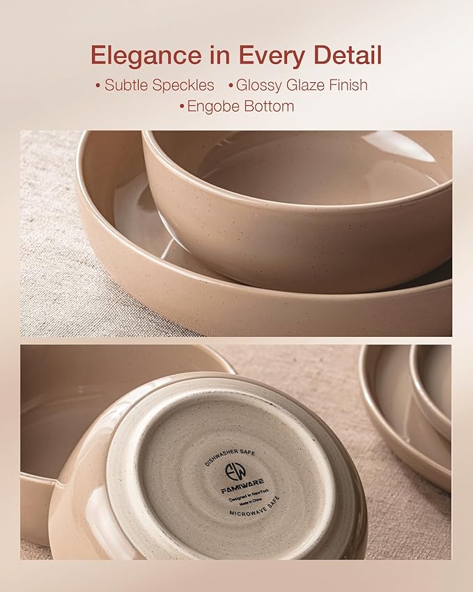 Famiware Milkyway Plates and Bowls Set, 18 Pieces Dinnerware Sets, Dishes Set for 6, Cinnamon Brown