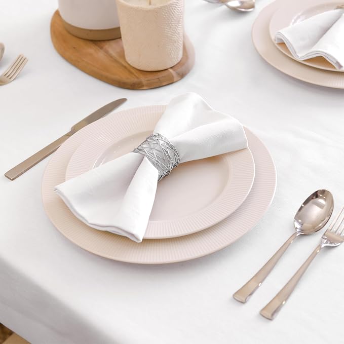 Encasa XO White Cloth Napkins Set of 6, 17"x17" | Solid Color Cotton Dinner Napkins | Washable & Reusable Wedding Napkins for Holiday Dinners, Party, & Everyday Table Decor