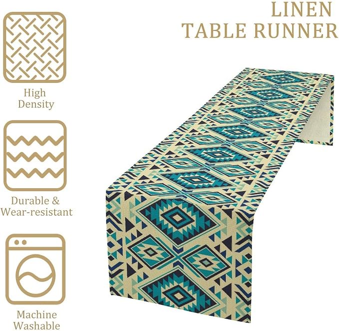 Aztec Table Runner, Southwest Geometric Native Navajo Abstract Tribal Triangle Pattern Vintage Country Style Dinner Runner for Home Kitchen Dining Table 13x60 Inch