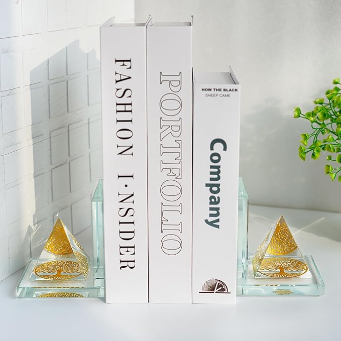 Crystal Bookends for Shelves 1 Pair, Glass Decorative Book Ends for Heavy Books, Non-Skid Book Stopper for Home Office School Supplies