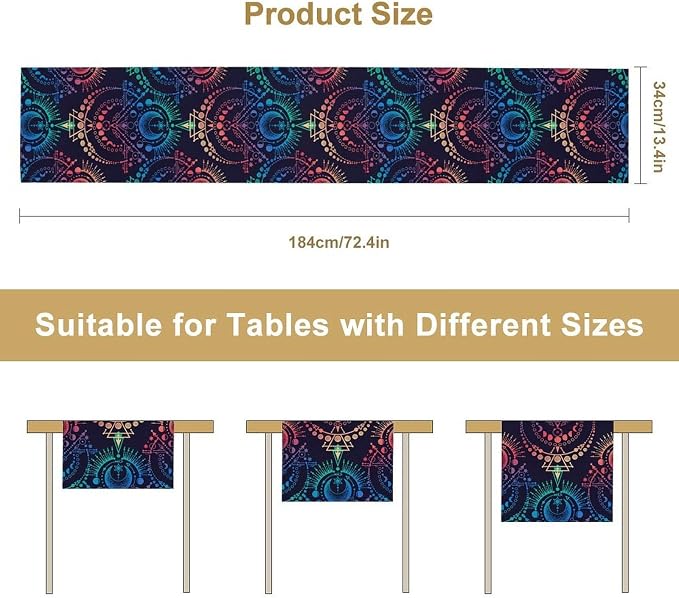 Magic Astrology Table Runner, Colorful Mystical Celestial Moon Star Boho Zodiac Table Runner for Kitchen Dining Picnic Party Wedding Decor, 13x60 Inch