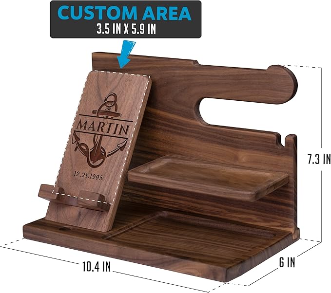 Personalized Alphabet Gifts for Women, Men - Wood Docking Station, Nightstand Organizer, Gift Ideas for Special Anniversary, Birthday, Wedding, Father's Day, Christmas