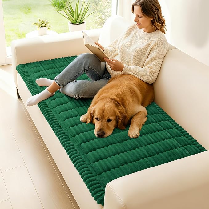 hyha Couch Cover for Dogs Washable, Non Slip Thick Flannel Sofa Protector, Pet Friendly Plush Furniture Cover for Sectional Sofa & Loveseat (Turquoise, 27.6" x 59")