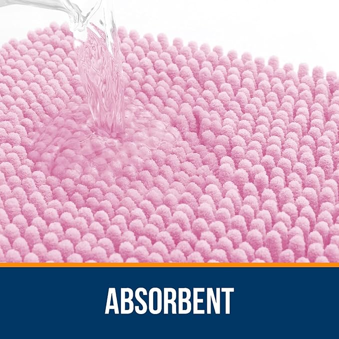 OLANLY Large Bathroom Rugs 47x32, Extra Soft Absorbent Chenille Bath Rugs, Rubber Backing Quick Dry, Machine Washable Bath Mats for Bathroom Floor, Tub and Shower, Home Decor Accessories, Pink