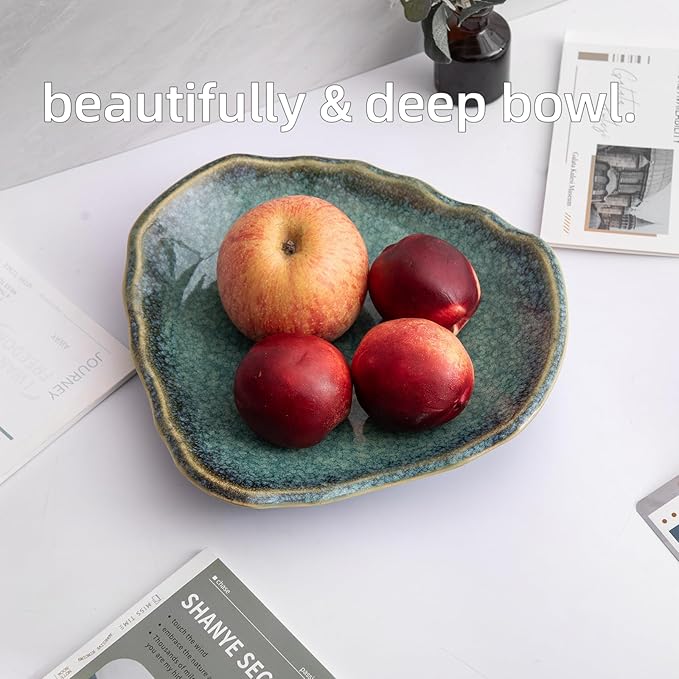 Ceramic Decorative Dish for Kitchen Counter,12'' Large Decorative Bowl, Key Bowl for Entryway Table, Modern Centerpiece Decor Dish for Home Decor Accents.(GREEN)