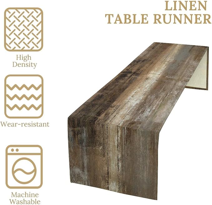 Tan Brown Rustic Abstract Art Contemporary Table Runner,Modern Neutral Decorative Pattern Table Runner for Coffee Table Dining Room Table Bedroom Party Holiday Decor 13x90inch