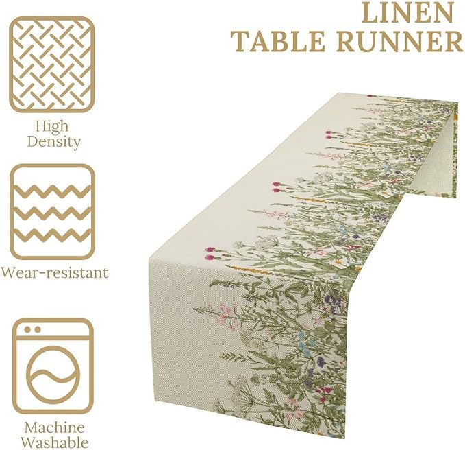 Retro Floral Table Runner Floral Beautiful Flower Rural Theme Dining Table Decor Repeated Symmetric Design for Kitchen Dining Room Holiday Party Family Gatherings Decor 13x120in