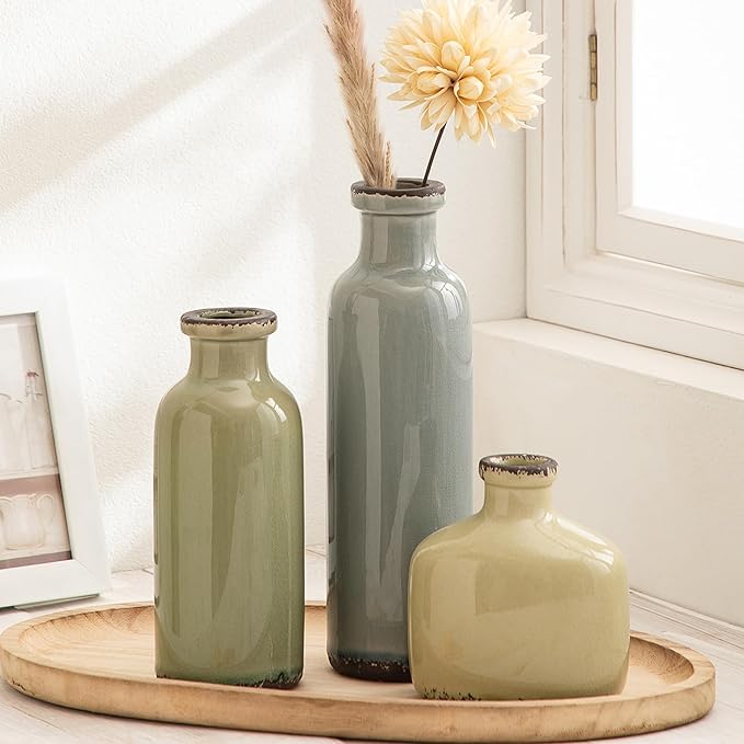 Bud Vase - Flower Vase Set - Decorative Vases - Ceramic Small Vase Set of 3 for Centerpieces - Ice Creak for Decor - Modern Decoration Vases for Home Farmhouse Table Office, Mini Vase by Lyeec