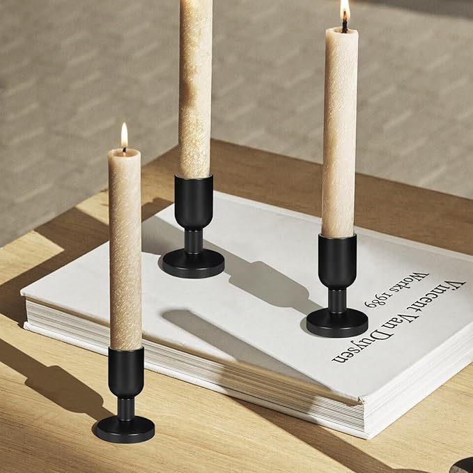 SHOHAYTO Vintage Black Taper Candle Holders Set of 8, Black Candle Stick Holders for Dining Table, Wedding Centerpiece, or Festive Mantel Decor