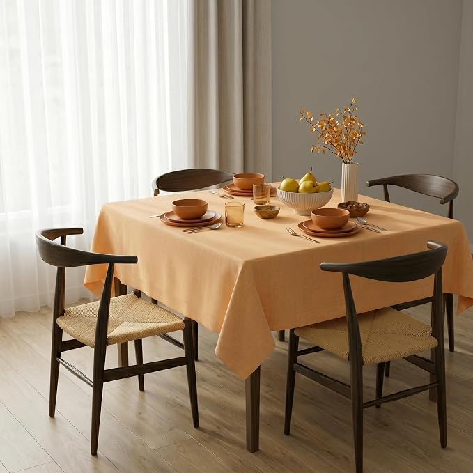 Solino Home Linen Tablecloth for Rectangle Tables 60 x 120 Inch - 100% Pure Linen Peach Table Cloth - Fete, Machine Washable Cloth Tablecloth for Summer