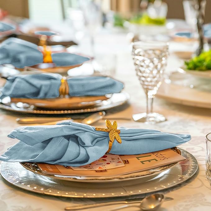 36 Pack Dusty Blue Handmade Cloth Napkins 12 x 12 Inch Cotton Linen Napkins with Fringe, Washable and Reusable Napkins, Soft Rustic Boho Fringe Cloth Napkins for Dinners,Parties, Wedding