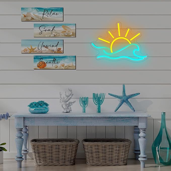 Sunrise Sunset Neon Sign Sunrise Wave Neon Light for Wall Decor Dimmable LED Sun Sea Ocean Light Up Sign for Bedroom Living Room Game Room Bar Party Wall Art Beach Themed Decor Summer Vibe Presents for Teens Girls Boys