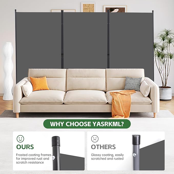 YASRKML Room Divider Folding Privacy Screens, Portable Room Divider Panel 3 Panel Partition Room Dividers Screen, Freestanding Room Partitions and Dividers Fabric Dividers for Room Separation, Grey