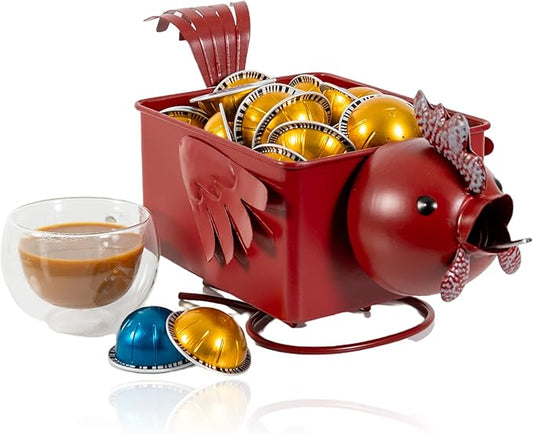 Made Easy Kit Coffee Pod Organizer Compatible with Nespresso Vertuo and Original - Countertop Sculpture Holder Basket Style for Café Bar, Corner Station Office Break Area (Rooster Square)