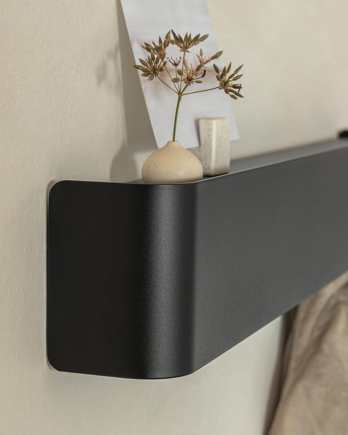 Kazai. Coat Rack Wall Mount with Shelf 'Tone' | Modern Design Coat Hanger with Hidden Hooks and Storage | Hat Rack with Shelf in Metal | Wall-Mounted Purse Organizer | Black