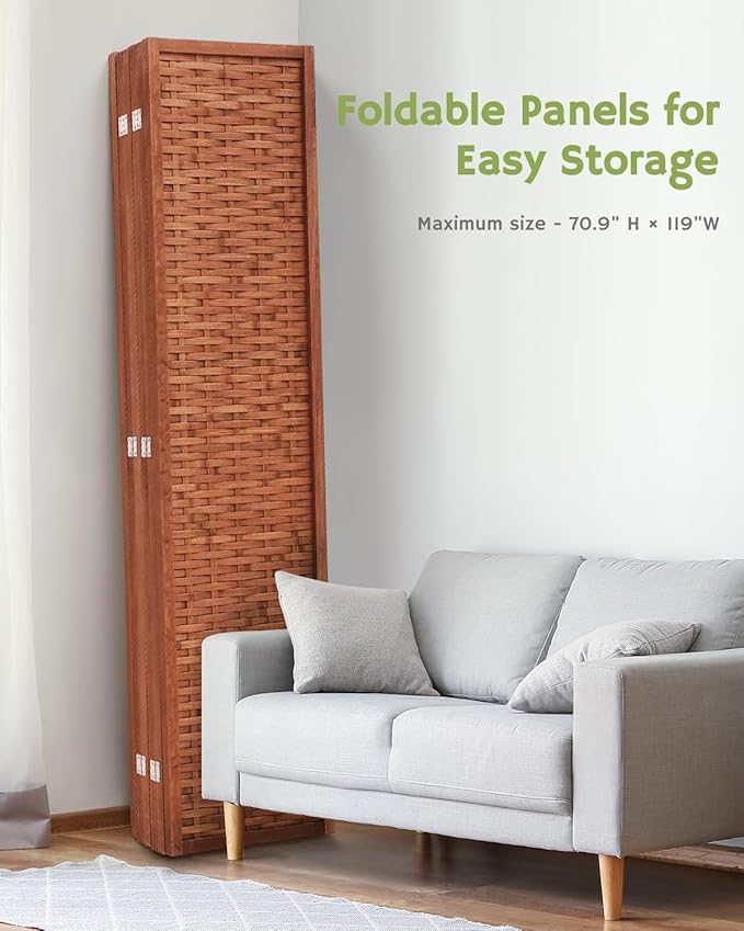 JOSTYLE 6ft Folding Privacy Screens 6-Panel Freestanding Room Dividers, Reddish Brown, 70.9" H x 119" W