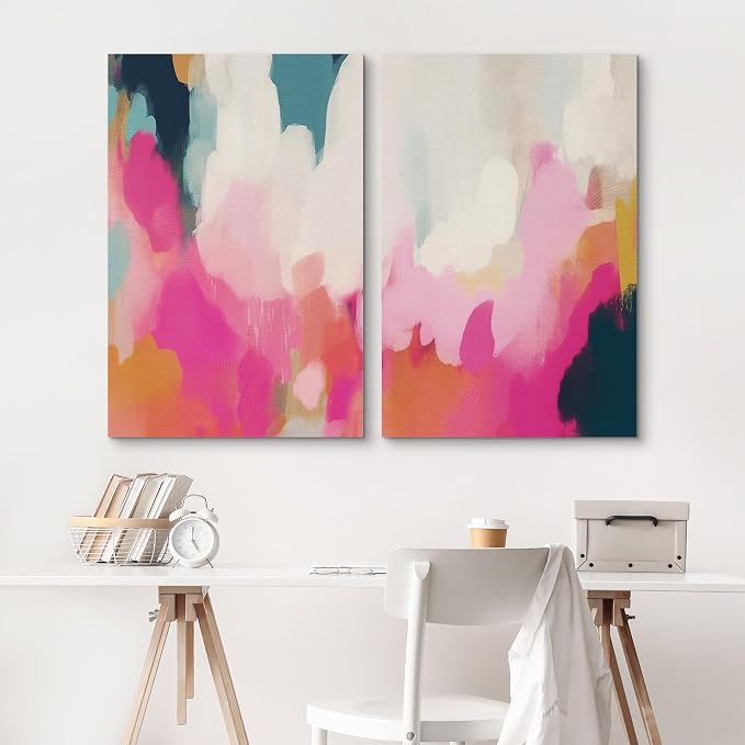 SIGNLEADER Canvas Print Wall Art Set Dynamic Abstract Color Splash Bold Vibrant Illustrations Modern Relax/Calm Multicolor for Living Room, Bedroom, Office - 24"x36" x 2