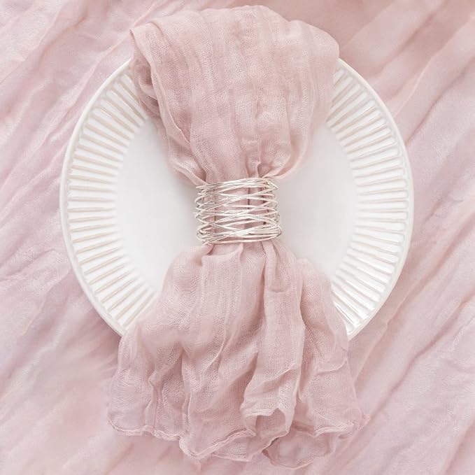 DeZerlor 12 Pack Pink Cheesecloth Napkins Summer Cloth Napkins Set of 12 Dinner Napkins Bulk Bulk 21x21 Inches for Wedding Bridal Shower Baby Shower Parties