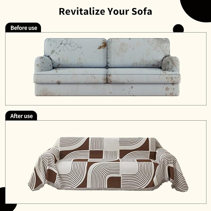 WEYOND Boho Couch Cover Sofa Covers Washable, Chenille Couch Covers for 3 Cushion Couch Sofa Pet Friendly, Bohemian Sofa Slipcovers for Sectional Sofa, Loveseat, 2 3 4 Seater (91" x 150", Coffee)