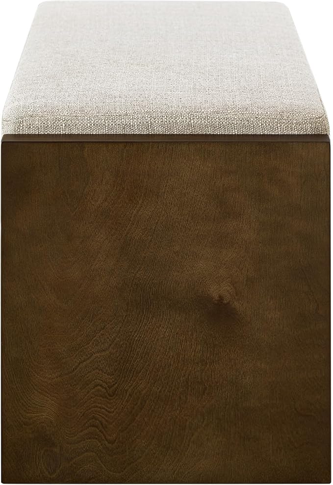 Accent Bench with Lower Shelf Shoe Rack, Padded Seating Bench for Living Room, Modern Compact Bed End Bench with Storage for Bedroom Seating, Removable Cushion (Beige, 47" L)