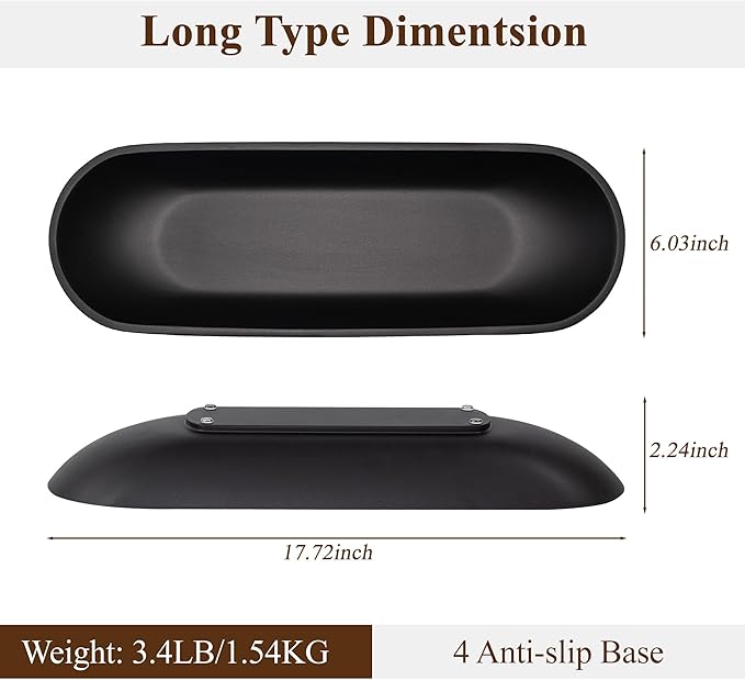 Enhanced Long Large Decorative Bowl for Home Decor - Long Dough Bowl for Table Centerpieces 17.72"W x 2.24"H - Black Minimalist Design Dough Decor Bowl for Coffee Table, Dining Table Centerpiece