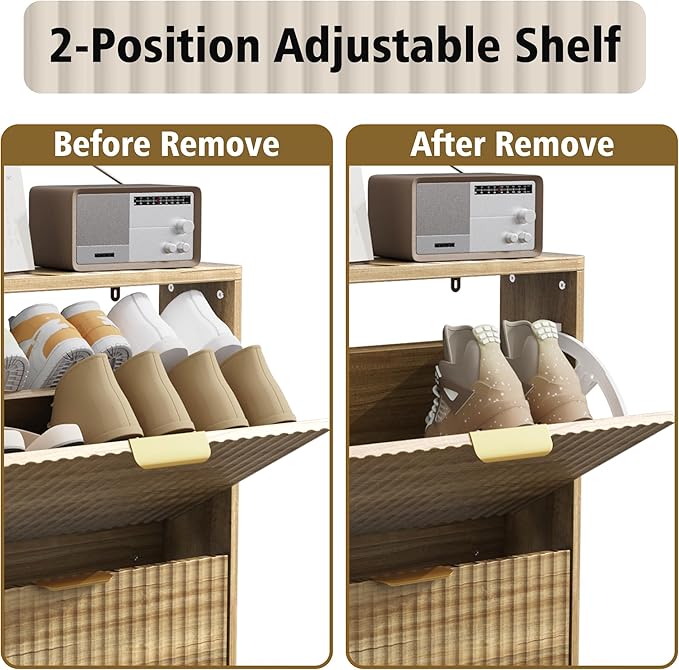 KIGOTY Narrow Shoe Storage Cabinet, Shoe Cabinet with 2 Flip Drawers, Freestanding Shoe Organizer with Legs for Entryway, Slim Shoe Rack Cabinet for Enterway (Yellow)