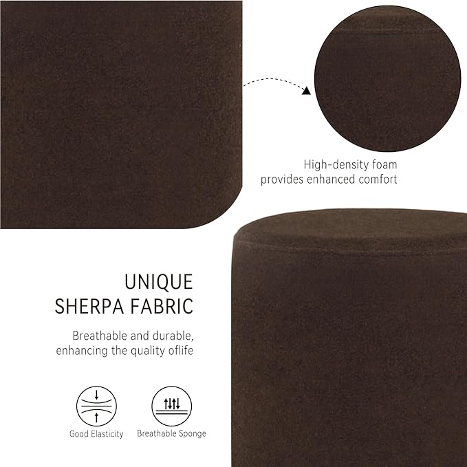 O2B Modern Round Ottoman with Soft Padded Seat – Multifunctional Vanity Chair, Upholstered Footrest Stool for Living Room and Bedroom