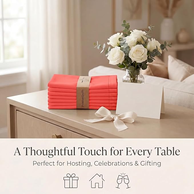 Urban Villa Cloth Napkins 100% Cotton Highly Absorbent Washable Durable Reusable Premium Dinner Napkins Ideal for Gifts for Mothers Day Hotel Farmhouse Parties - Red (20" x 20", Set of 12)