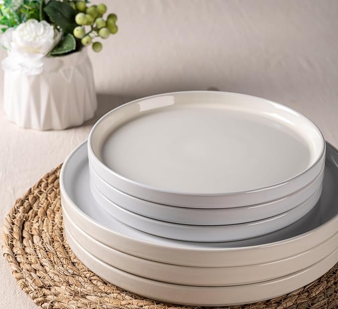 AmorArc Ceramic Dinnerware Set | Stoneware Plates and Bowls | Scratch Resistant,Dishwasher & Microwave Safe Dishes Sets-cream