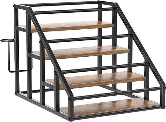 Coffee Syrup Rack Organizer, 4 Tier Countertop Storage Shelves, Kitchen Storage, 16 Syrup Bottle Stand Holder for Wine, Liquor, Kitchen Coffee Station Organizer Rack, 13.8"x16.9"x13.0", Rustic Brown
